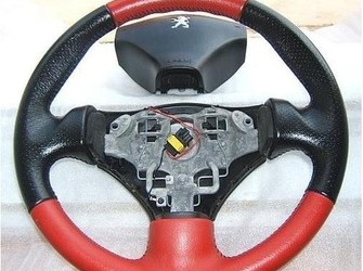 Volan piele perforata rosu-negru si airbag peugeot 206 si 206 cc . model 2001-2007