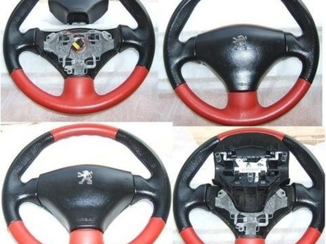 Volan piele perforata rosu-negru si airbag peugeot 206 si 206 cc . model 2001-2007